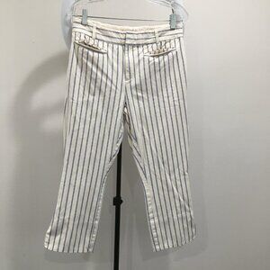 ANTHROPOLOGIE Cream/Ivory Purple Green Striped The Essential Slim Cropped Pant